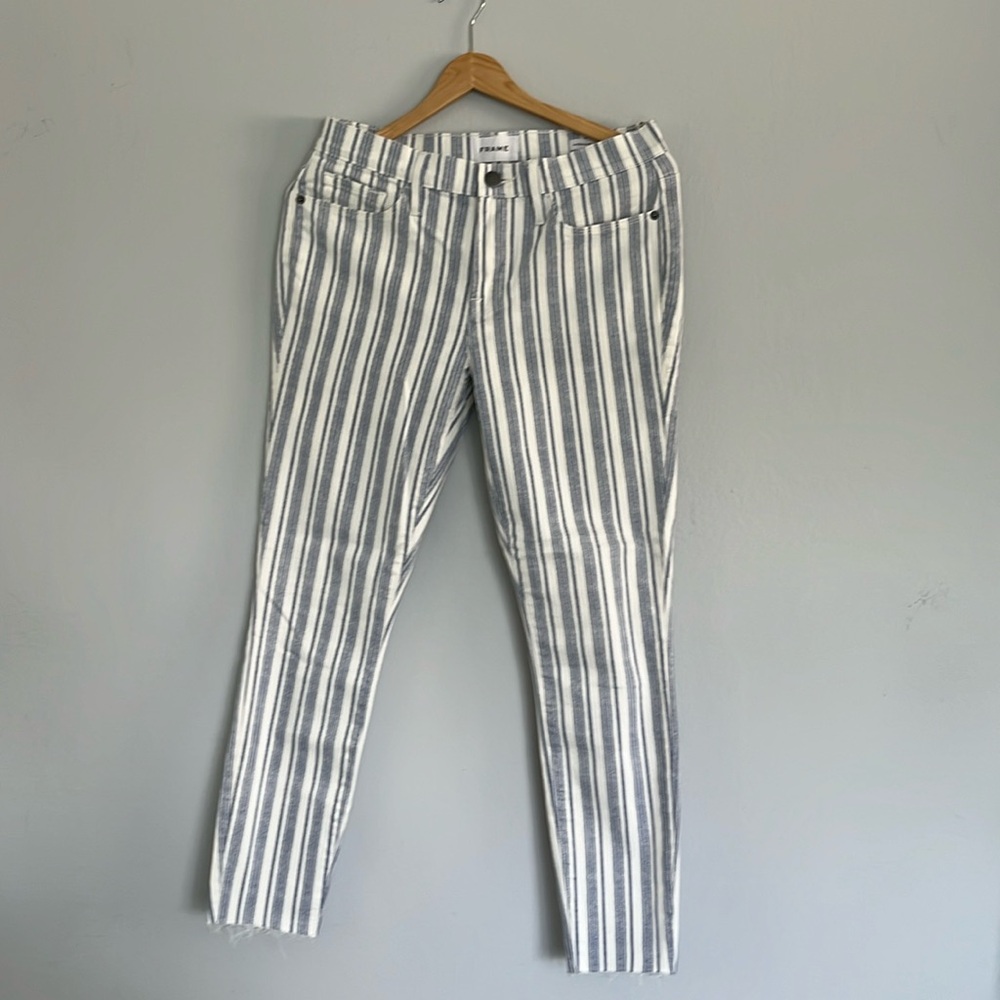 Frame Denim White and blue Striped Ankle Jeans